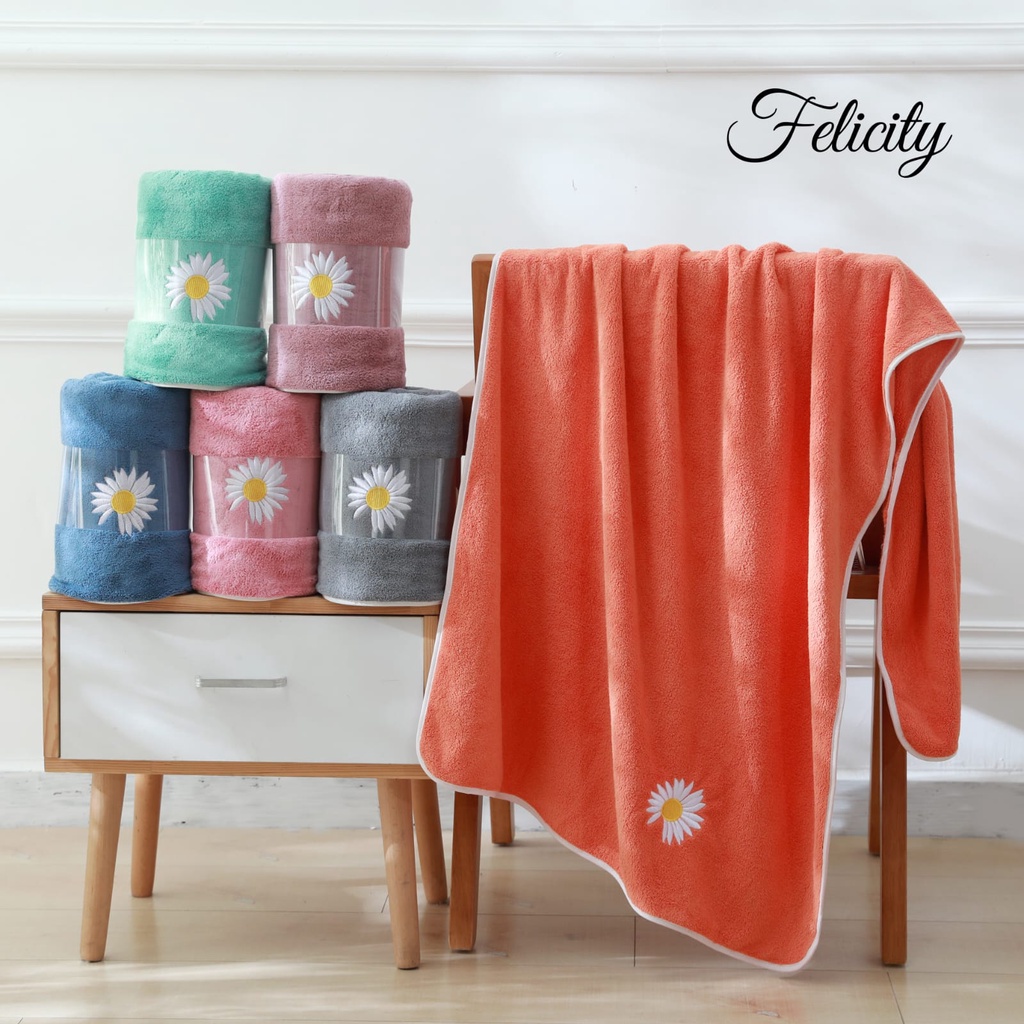 KUP - COD HANDUK MANDI BORDIR BUNGA MATAHARI  70 CMX140CM / HANDUK DEWASA / HANDUK MICROFIBER IMPORT