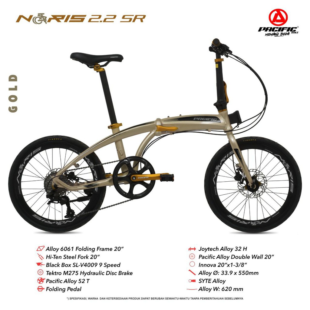 SEPEDA LIPAT PACIFIC NORIS 2.2 SR BICYLE FOLDING BIKE ALLOY 9 SPEED HYDRAULIC DISC BRAKE