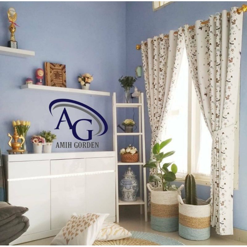 Gorden Blackout Motif Burung Pink Biru Gorden Pintu/Gorden Jendela