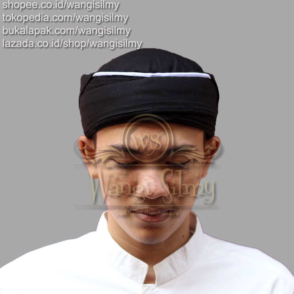 BLA309 Iket Kepala Sunda Kombinasi Makuta Naga & Candra Sumirat Hitam Polos - Iket Blangkon Sunda