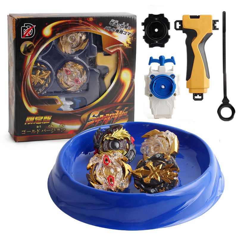 Beyblade 4PCS Set Fusion Metal Semburan Emas Dengan Kawat Pegangan Hadiah Mainan Peluncur