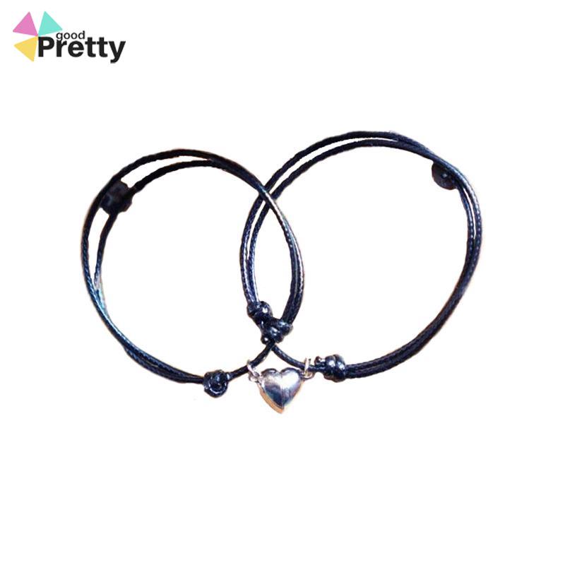 2 Pcs Fashion Magnetik Pasangan Gelang Tali Lilin Unisex Aksesori Hadiah - PD