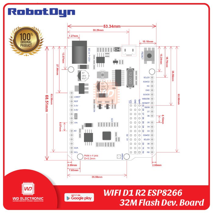 ROBOTDYN WIFI D1 R2 ESP8266 ORIGINAL LIKE WEMOS D1 R2