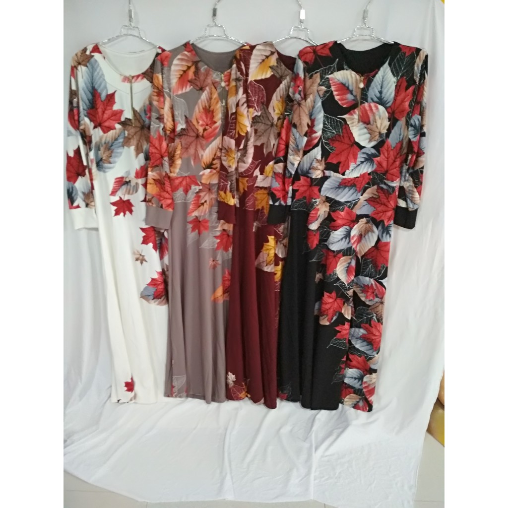 selena fashion gamis motif bunga bahan kaos lemon skin XXL