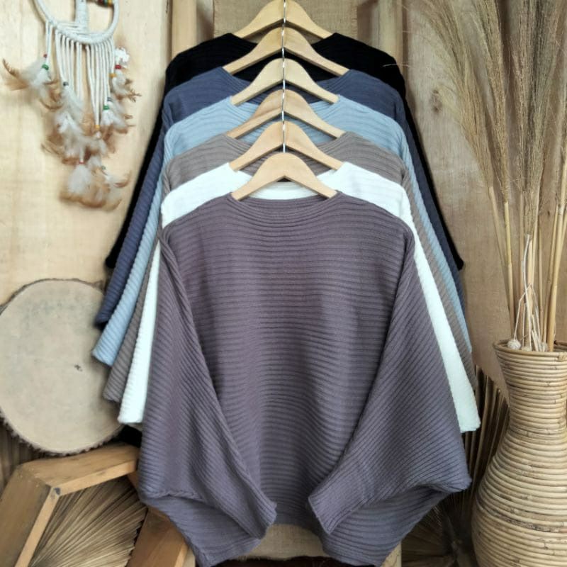 BLOUSE BAJU RAJUT BATWING | ATASAN WANITA MODEL KELELAWAR | OUTER RAJUT (ukuran M fit L)