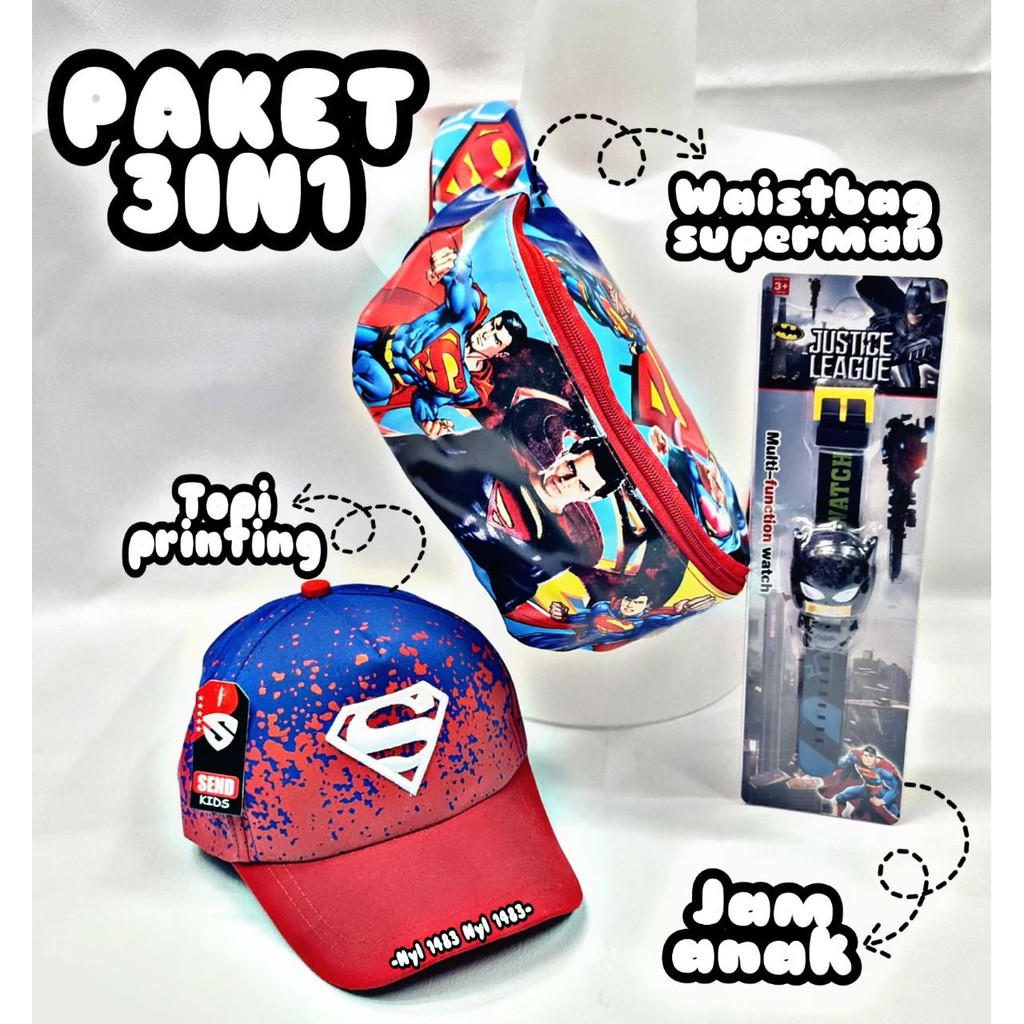 KSO_BAG -Tas Selempang WaistBag Anak Laki-Laki 3In1 Termurah Carakter Super Hero Lucu Korea Style