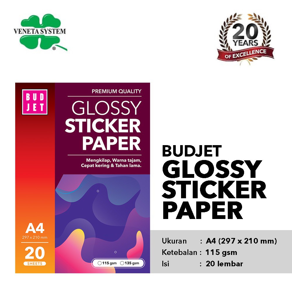 Kertas Sticker Glossy - Budjet Glossy Sticker Paper A4 20 Sheet