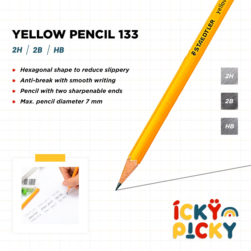 

[ickypicky] STAEDTLER Pencil Kayu Ujian / Sketsa / Menulis Harian Warna Kuning 2H 2B HB | Yellow Pencil 133