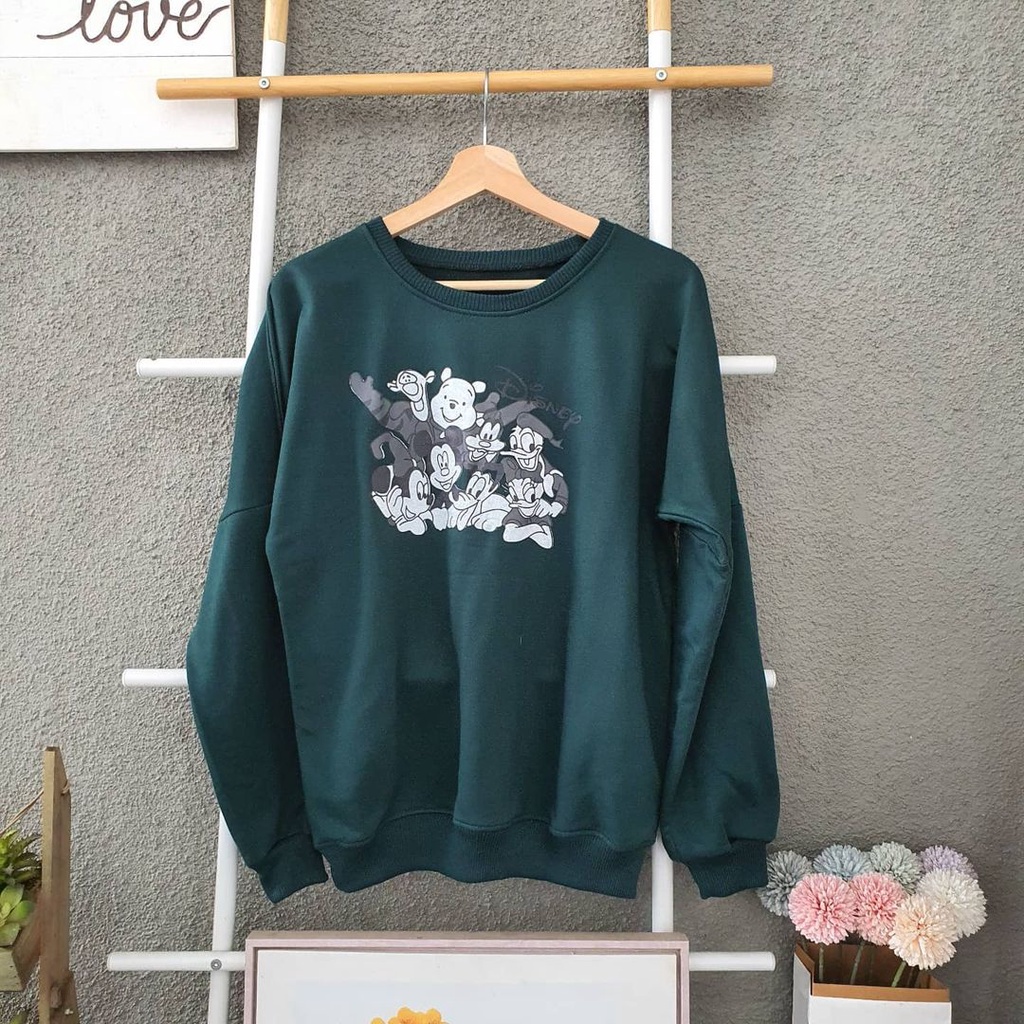 Disneyland Sweater-Atasan Crewneck Wanita Motif Disneyland Terbaru