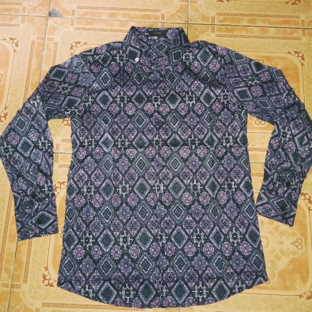 Credomenstore Kemeja Batik Songket Pria Diamond Hitam Lengan Panjang / Baju Cowok