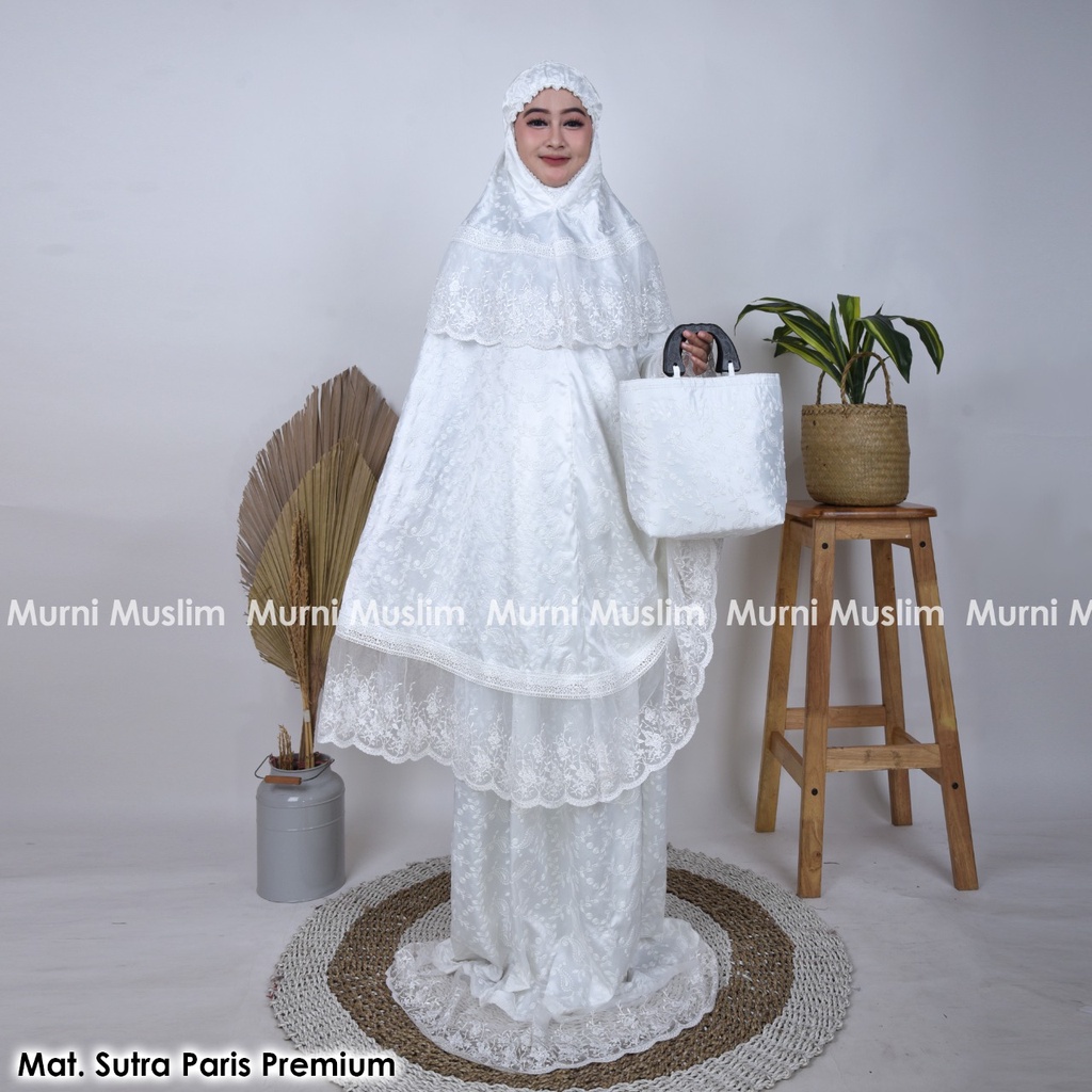Mukena dewasa sutra Paris premium renda tile rempel mukena renda mewah terbaru Mukena seserahan muke