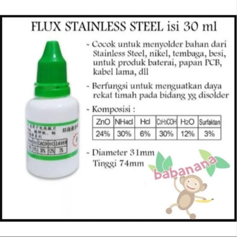 Flux stainless steel 30ml lem untuk stenlis baterai battery dll