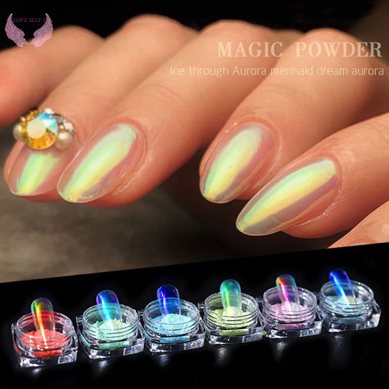 Aurora Powder Nail Glitter Manicure Pigment Mermaid Chrome Mirror Nail Powder Shopee Indonesia