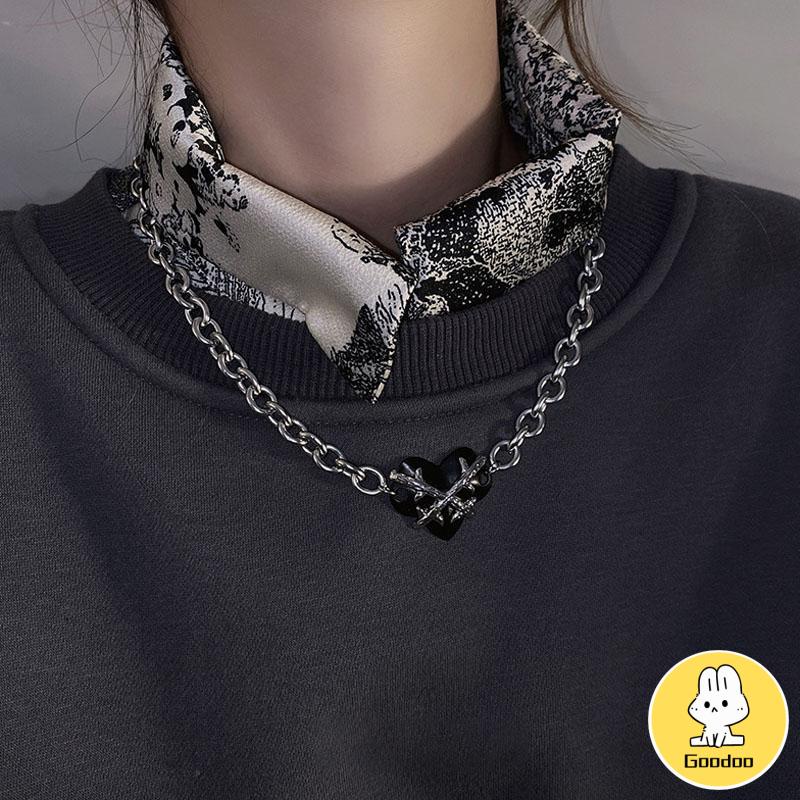 Kalung Rantai Klavikula Desain Hati Gaya Hip Hop Untuk Wanita -Doo