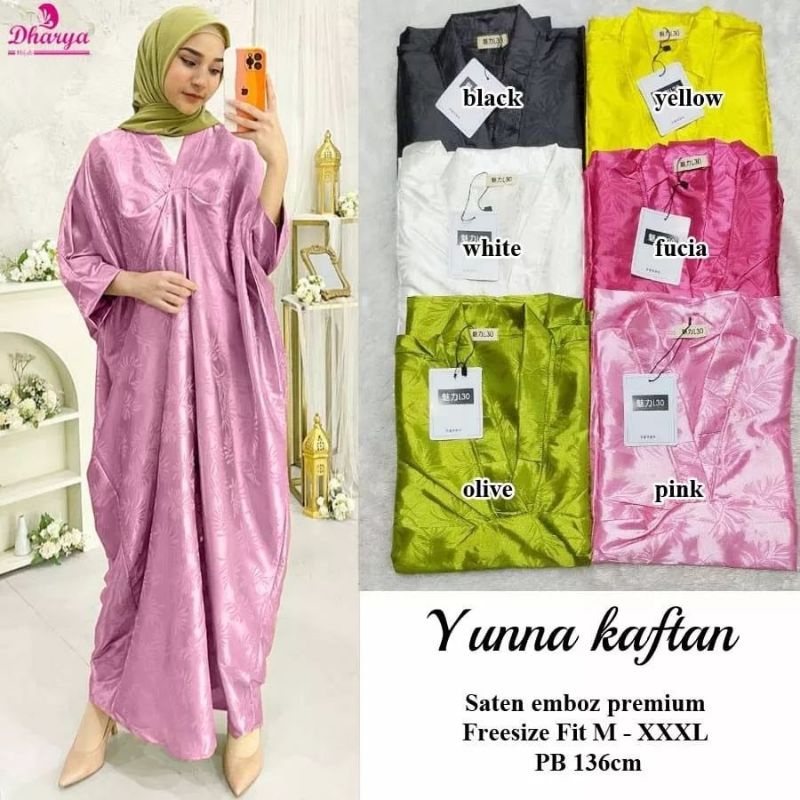 Yunna Kaftan wanita kaftan muslim kaftan saten embos kaftan jumbo kaftan muslimah outfit lebaran baj