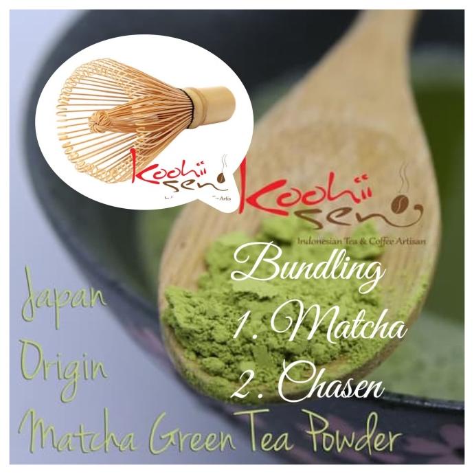 

(BISA COD) Japan Original Pure Green tea Matcha 50g + Chasen Pengaduk Frothing BERMUTU Kode 424