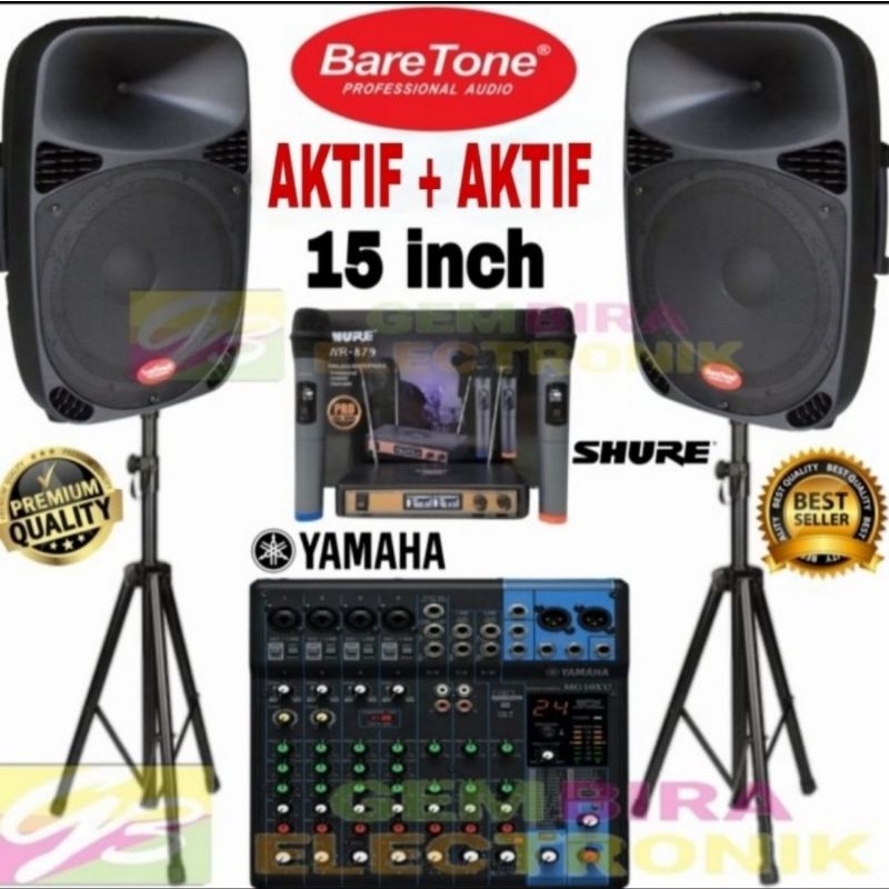 Paket Speaker Aktif Baretone 15 inch mixer Yamaha 10 channel mg10xu