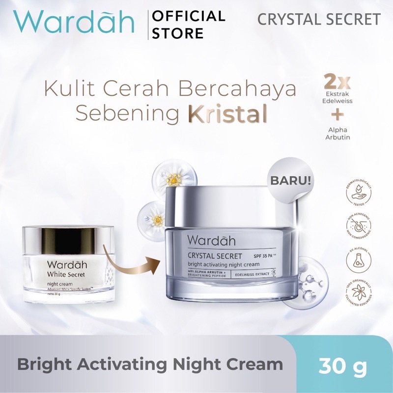 WARDAH Crystal Secret Series Indonesia / Facial Wash Face Scrub Micellar Water Essence Toner Mist Serum Day Night Eye Cream Sunscreen Mask Masker Lip Tint Matte Gloss / Lightening Acnederm Nature Daily Renew You C Defense Uv Shield Spf Colorfit Acne Paket