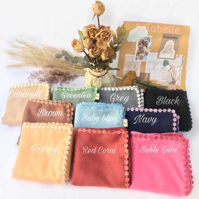 JILBAB / KERUDUNG / HIJAB SEGI EMPAT RENDA 2 SISI POLLYCOTTON SOLA SQUARE