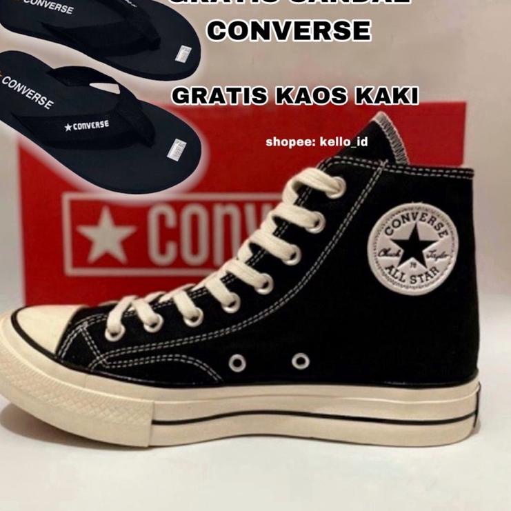 Terbaru [GRATIS SANDAL CONVERSE]  SEPATU CONVERSE 70S HIGH BLACK WHITE PREMIUM
