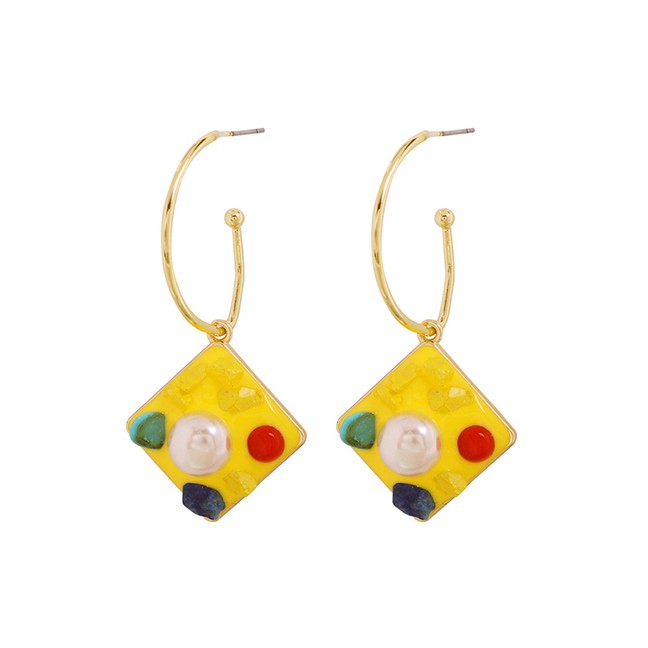 LRC Anting Tusuk Fashion Diamond Alloy Natural Stone Imitation Pearl Geometric Earrings F730XX