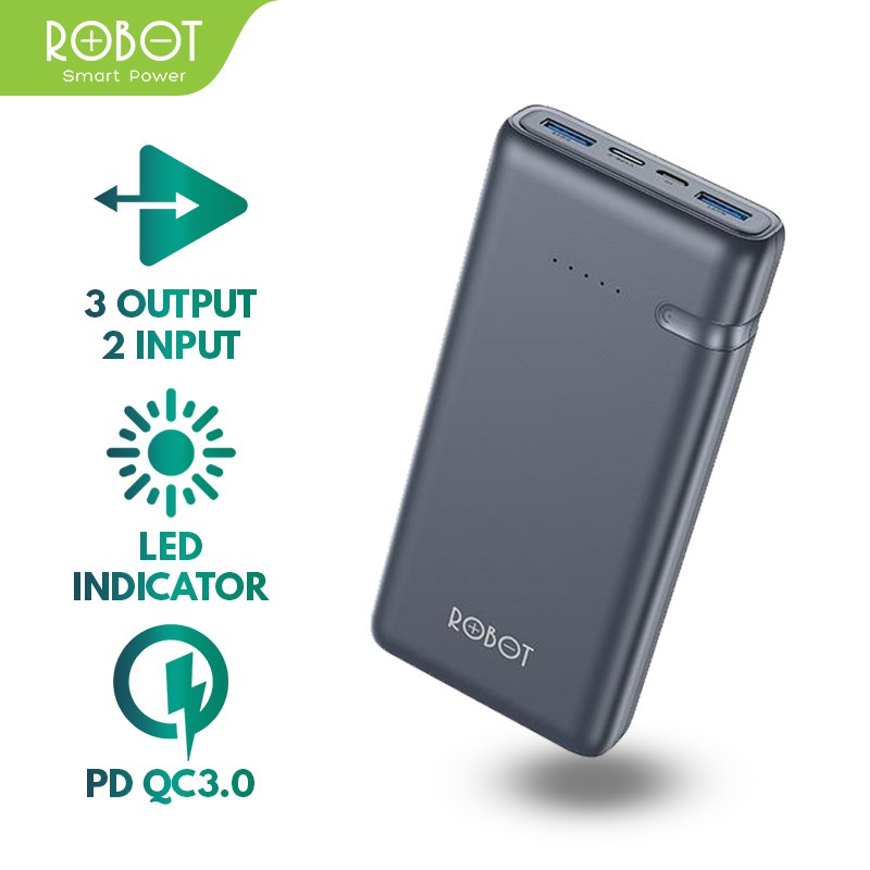 ROBOT Powerbank RT21 20000mAh 18W Dual Port USB Quick Charge with LED