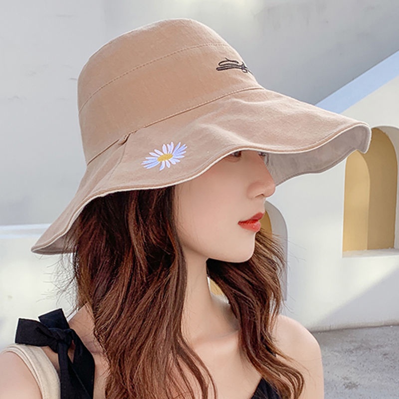 Topi Nelayan Model Dua Sisi Motif daisy Gaya Korea Untuk Wanita