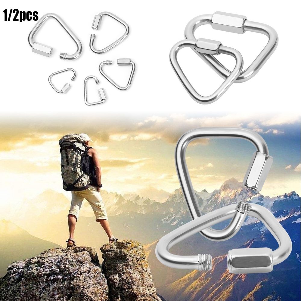 Row 1 / 2pcs Carabiner Segitiga Bahan Stainless Steel 5 Ukuran Untuk Camping / Hiking / Climbing