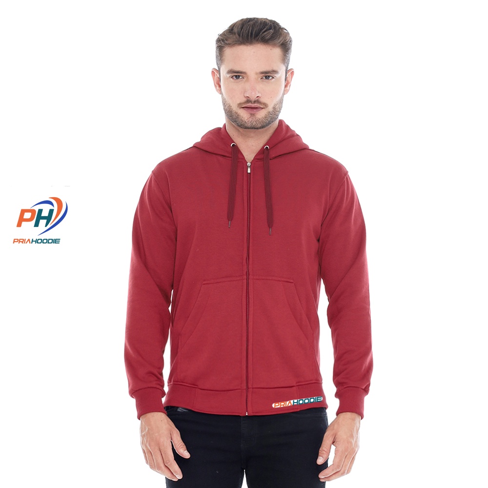 PriaHoodie Jaket Hoodie Zipper Polos Pria Cowok Laki Laki M - XXL (Bisa Cod)-MAROON