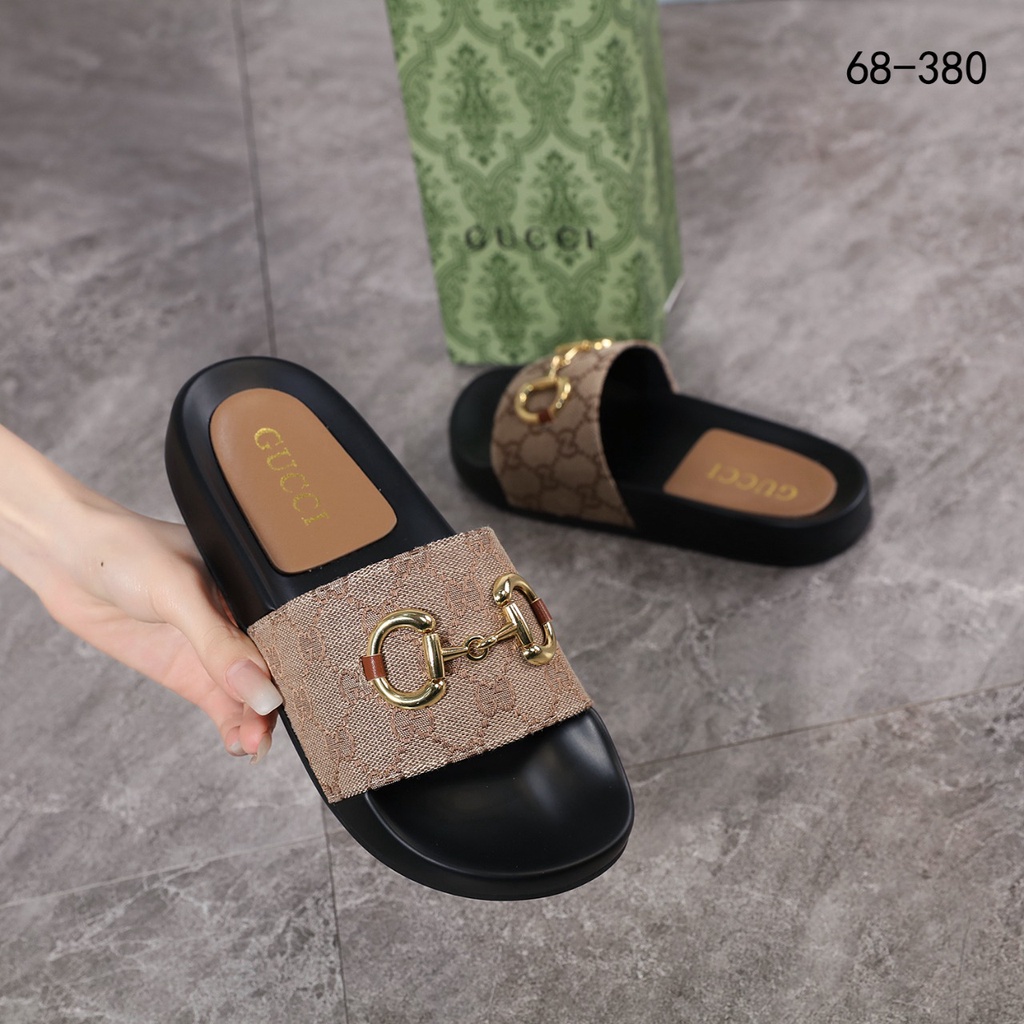 GC GG Canvas Horsebit Slide Sandals 68-380