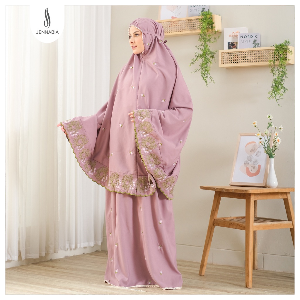 JENNABIA - Mukena Dewasa Jumbo Katun Premium Mewah Kirana Full Renda Bordir