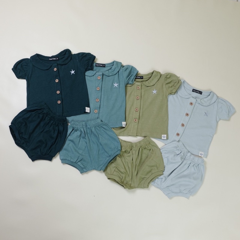 Baju bayi setelan harian new born berkerah Diana setelan lengan pendek celana pendek bahan adem cotton kaos bamboo anti alergi