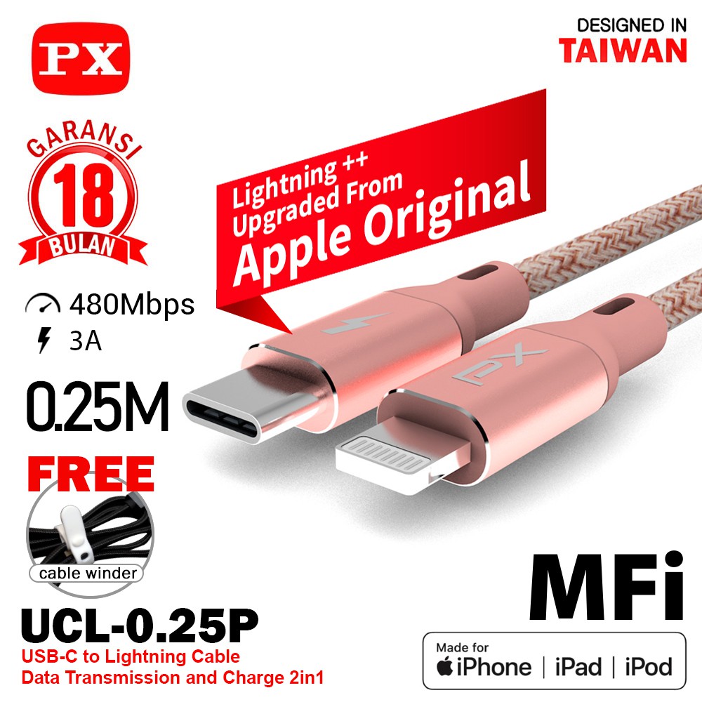 Kabel Charger Fast Charging IPhone MFi Lightning to type C 25cm PX UCL-0.25P