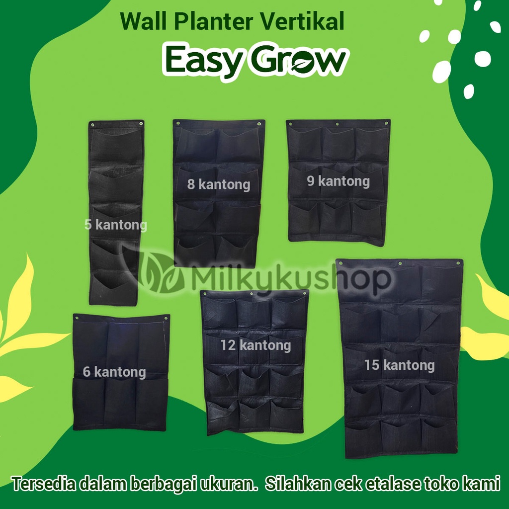 WALL PLANTER BAG EASY GROW NON WOVEN VERTIKAL 9 KANTONG HITAM