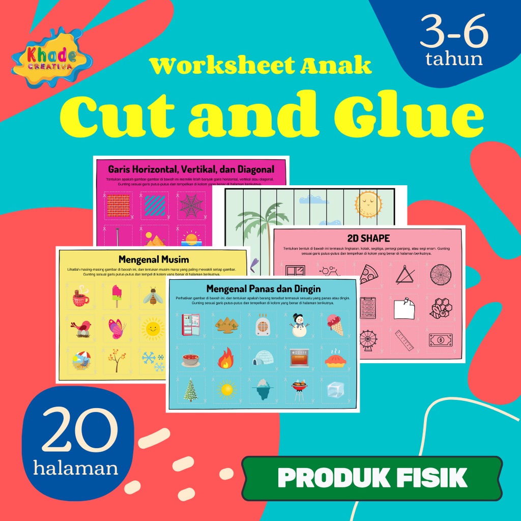 Jual 20 Halaman Gunting Dan Tempel Worksheet Anak 3-6 Tahun | Lembar ...