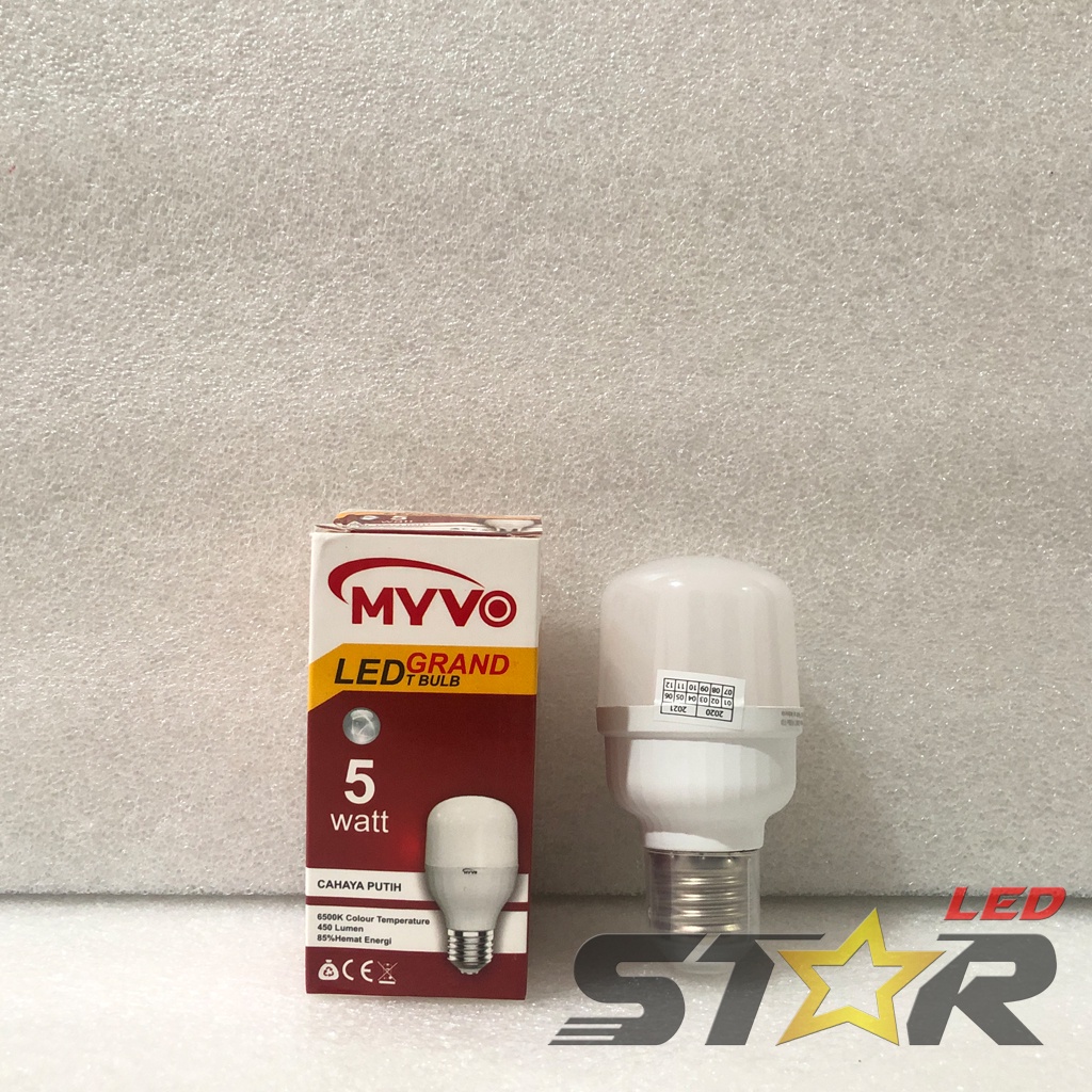 MYVO Grand Bulb T LED 5W Lampu Bohlam Tabung Murah Hemat Energi Irit Listrik Super Terang 5 WATT Warna Putih Kuning Star