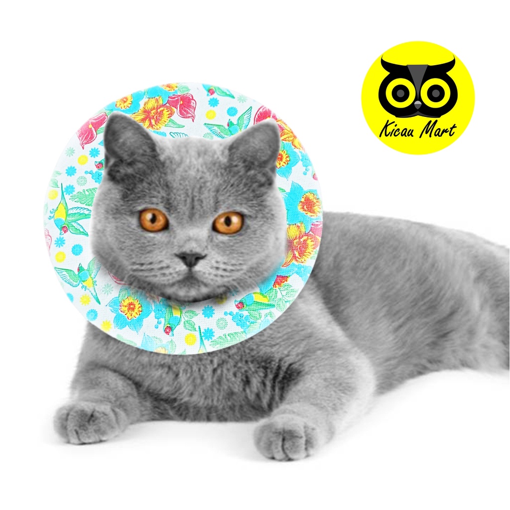 Collar Kucing Colar Leher Bahan Kain Penutup Kepala Pelindung Leher Kucing Anjing Kitten Anabul Puppy Anti Gigit Jilat Paper Cone Ukuran L Motif Random Pet Neck Collar Soft Grooming Disposable