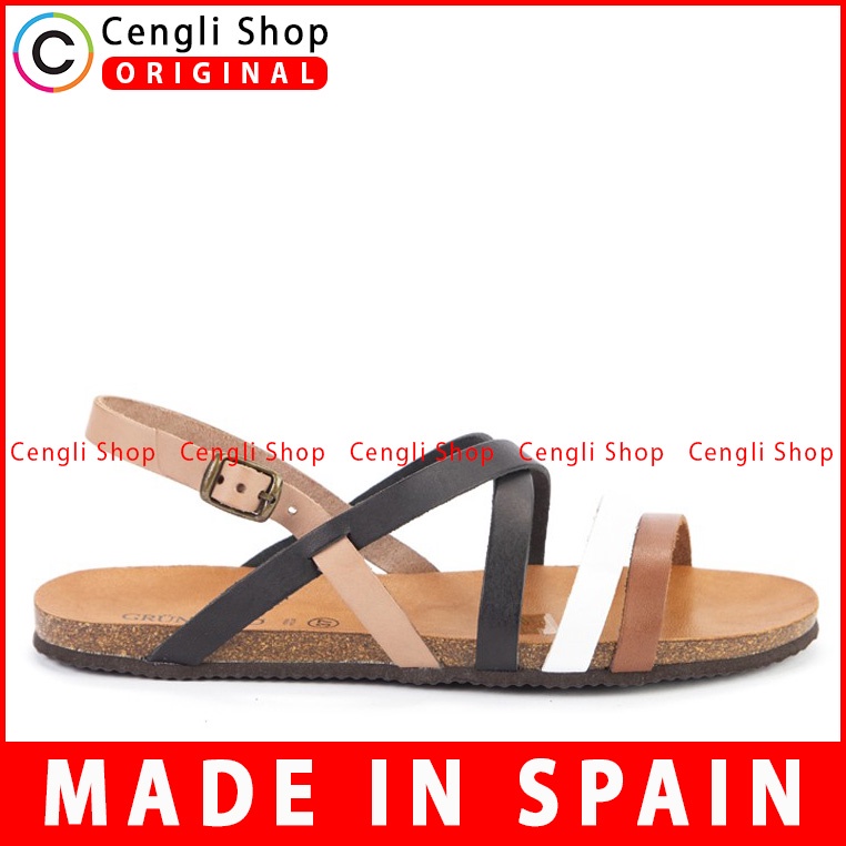 SANDAL SLIDE KULIT GRUNLAND WANITA ORIGINAL SLINGBACK FLAT HITAM GRW09