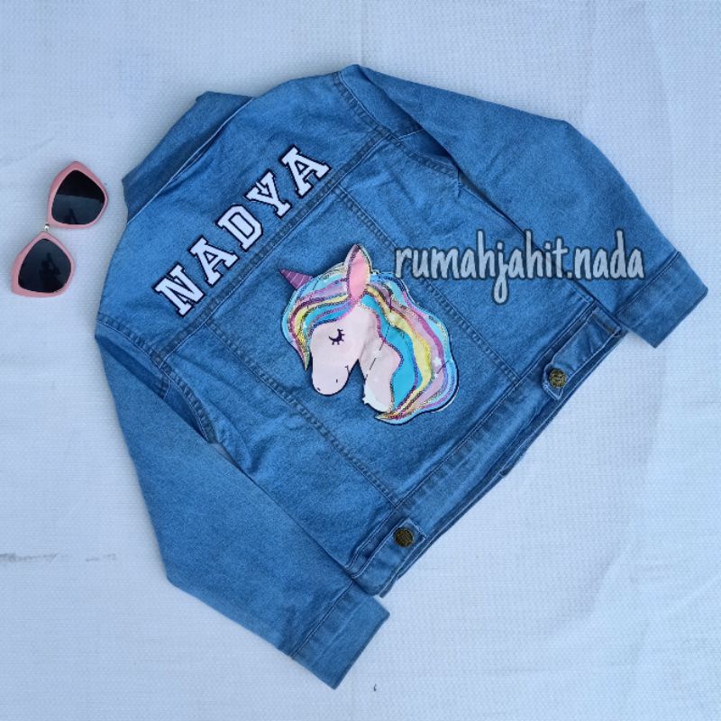 jaket jeans anak costum nama karakter