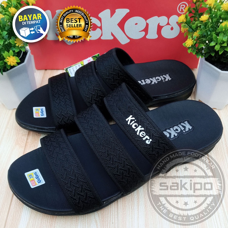 PROMO 8.8 FASHION SALE !! SANDAL PRIA DEWASA KICKERS SLOP BISBAN LURUS HITAM / SANDAL DALAM RUMAH RINGAN DI PAKAI / SAKIPO