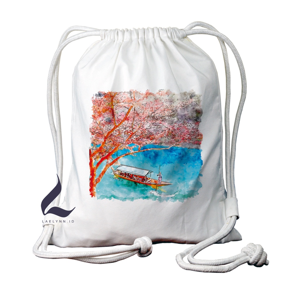 LAELYNN - STRING BAG TAS SERUT KANVAS PREMIUM Motif Destination Watercolor - DWC0108