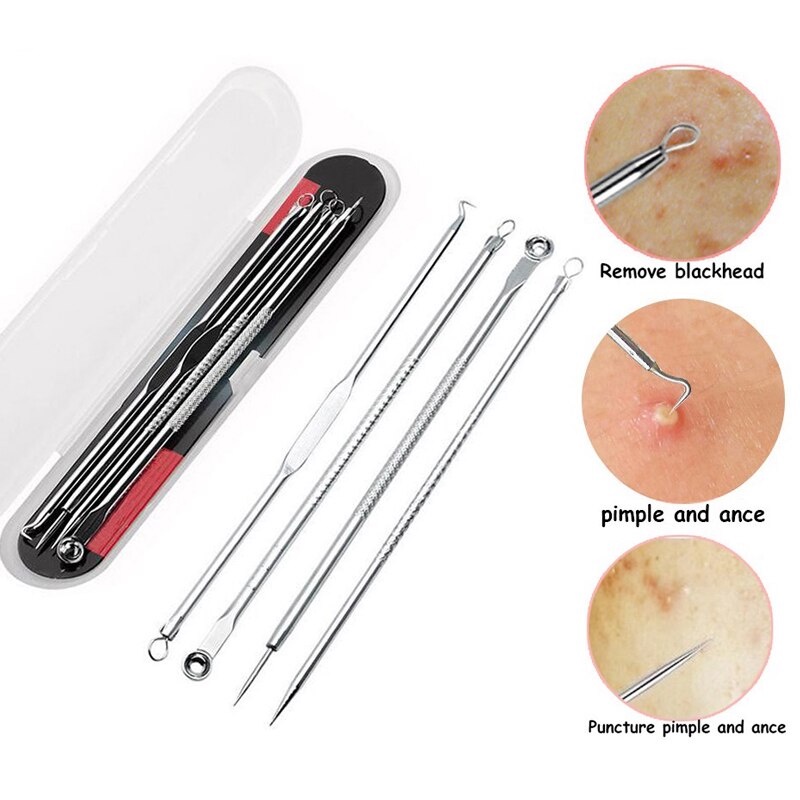 Pinset Alat Pencabut Komedo Set 4Pcs Pencetan Jerawat Pembersih Blackhead Stainless Steel