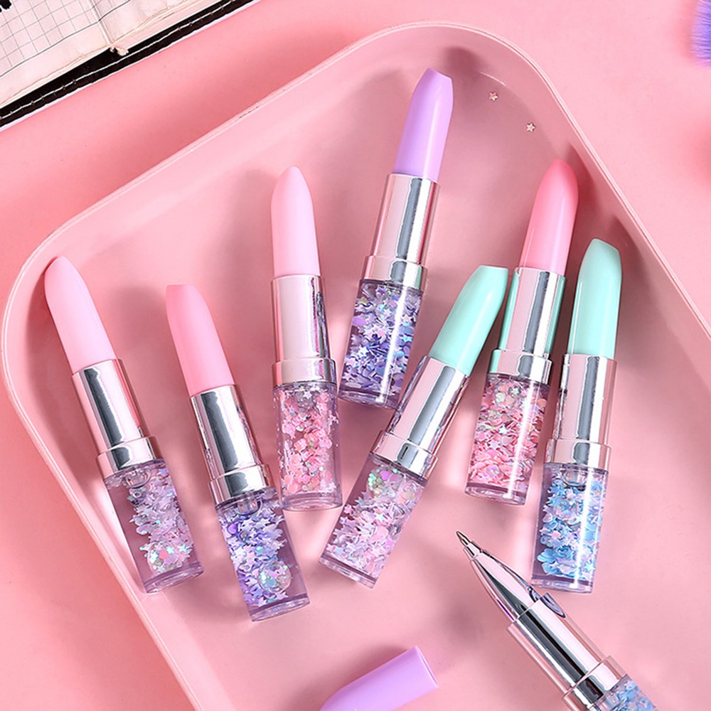 

COD 1 LUSIN PULPEN GEL GLITTER MOTIF LIPSTICK LUCU IMUT / BOLPEN GEL KARAKTER LIPSTIK ATK