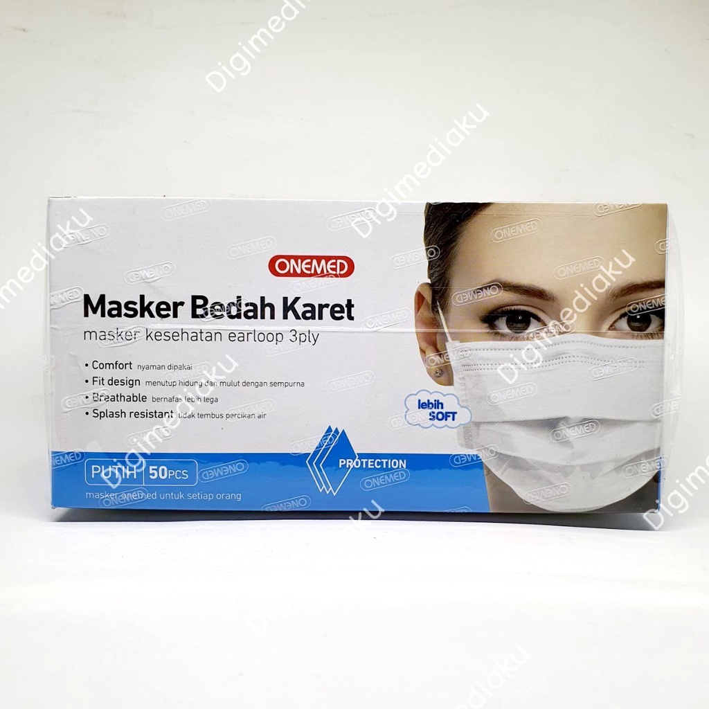 Masker Medis Karet Putih OneMed Box Isi 50Pcs Masker Medis Putih