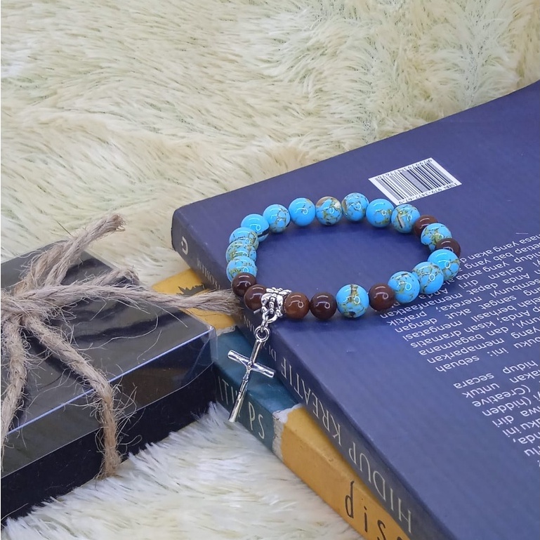 Gelang Rosario Batu Milky Turquoise