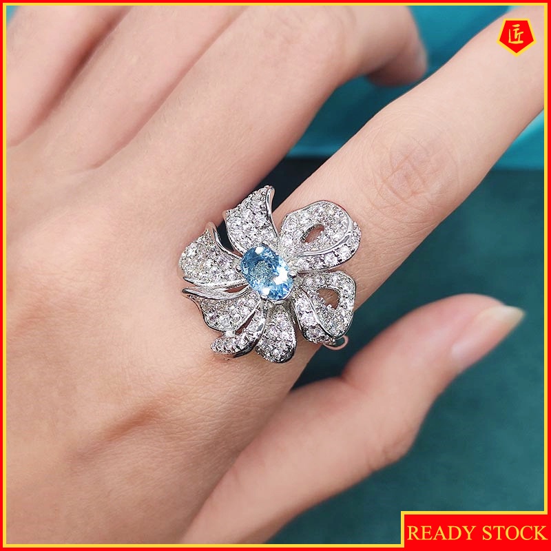 [Ready Stock]Fashion Luxury Natural Blue Topaz Multi-Layer Winding Flower Ring