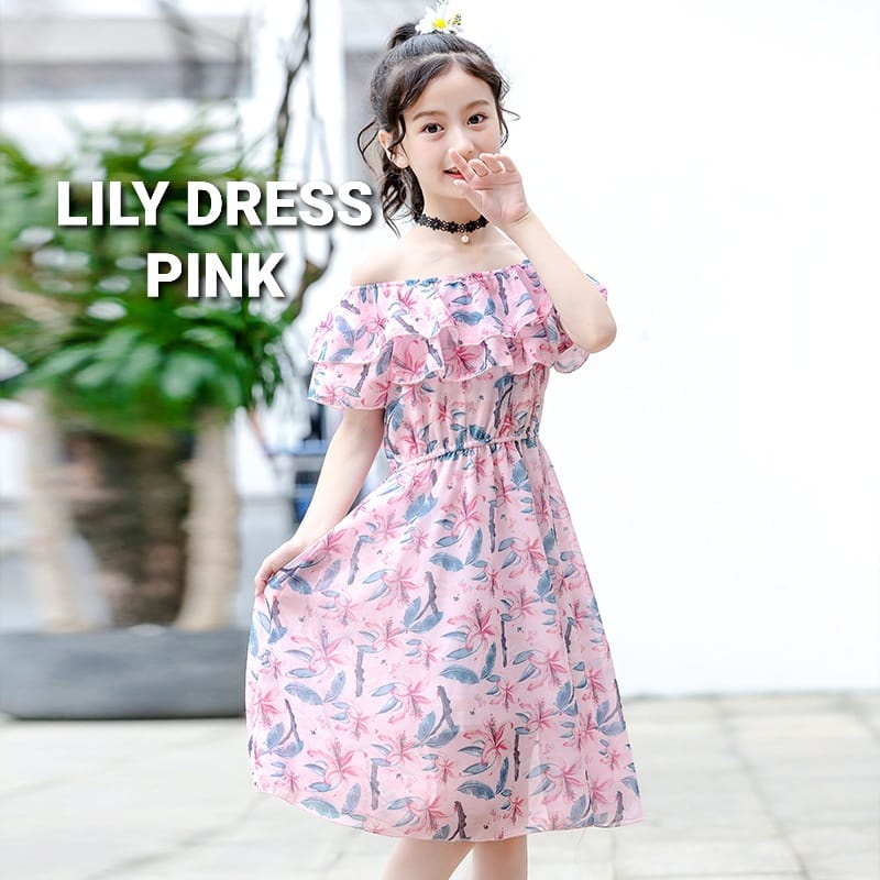 LILY DRESS BLUE / DRESS SABRINA ANAK PEREMPUAN REMAJA IMPOR KOREA / BAJU TERUSAN BUNGA DAILY