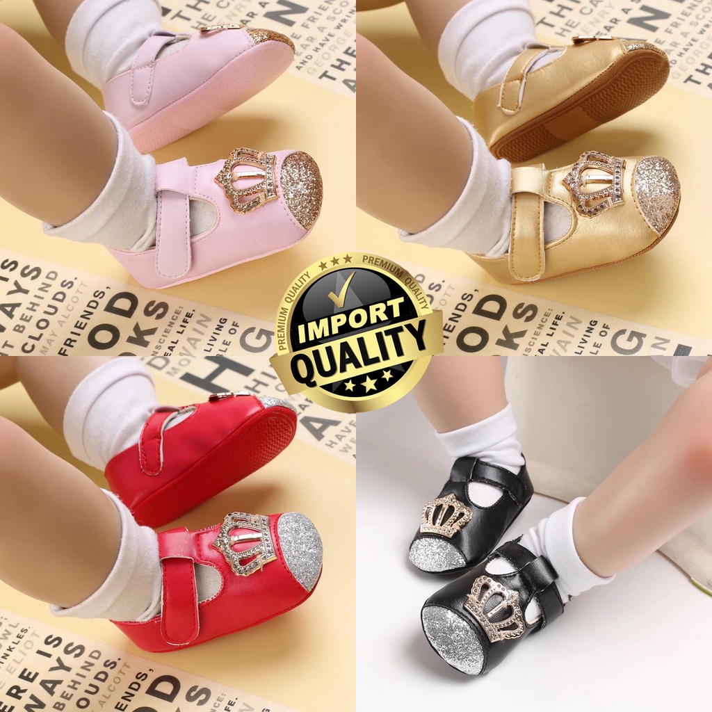 Sepatu Bayi Perempuan Import Premium Sepatu Baby Fashion Motif Mahkota Crown Sepatu Prewalker Anak Bayi Kualitas Premium Import Usia 0 - 18 Bulan