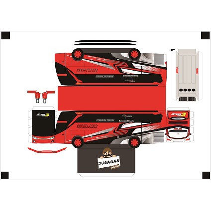 DIY Miniatur Bus Subur Jaya Merah Simpel Papercraft + Alas