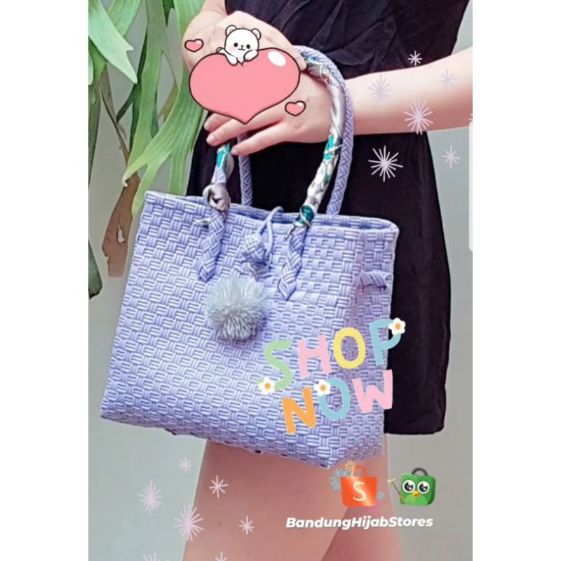 NADHEERA BAG warna lilac (ungu muda) TAS ANYAM PREMIUM Korea Jali murah mom eliz